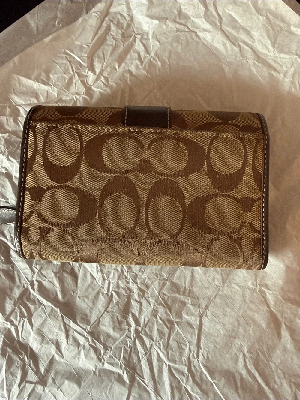 Coach Small Signature Canvas Wallet in Khaki and Brown